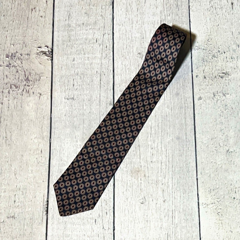 Hastings Bay Men's Brown Blue Beige Silk Geometric Woven Tie Necktie